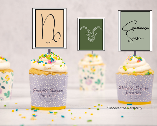 Capricorn Zodiac Cupcake Toppers, Labels or Tags P.D.F. Printable Party Decor