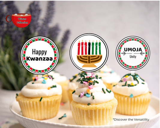 Kwanzaa Cupcake Toppers, Labels or Gift Tags P.D.F. Printable Party Decor
