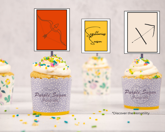 Sagittarius Zodiac Cupcake Toppers, Labels or Tags P.D.F. Printable Party Decor