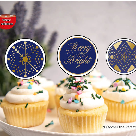 Navy Holiday Cupcake Toppers, Labels or Gift Tags P.D.F. Printable Party Decor